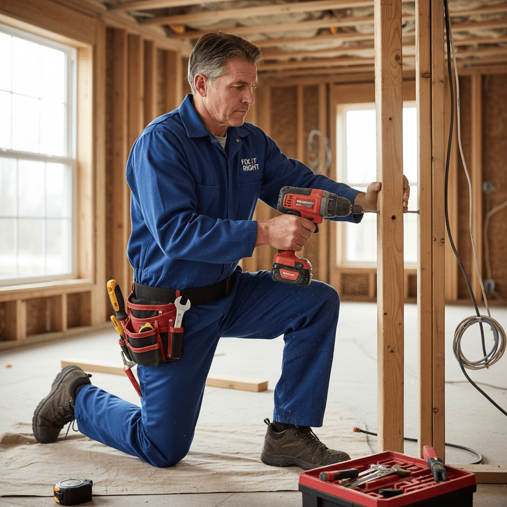 Professional handyman performing home repair work