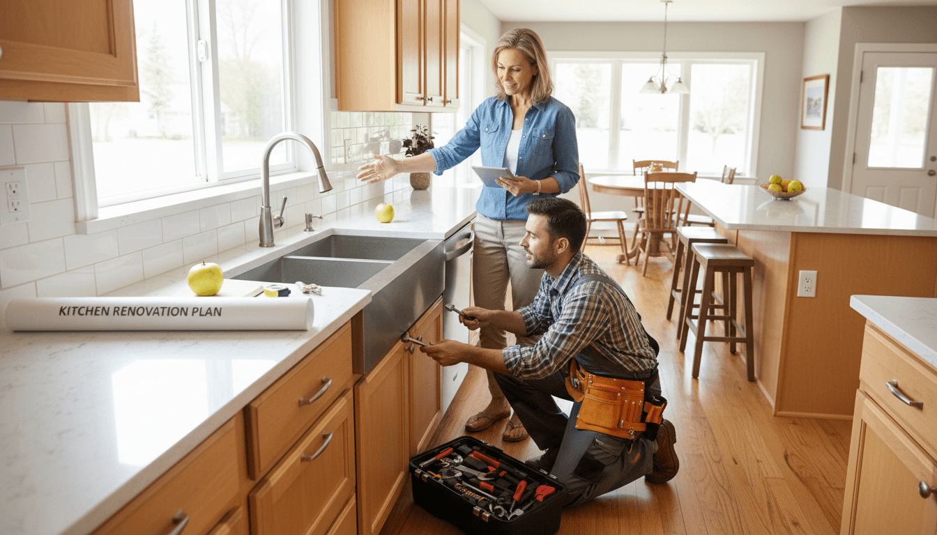 Handyman consulting with homeowner about repair needs