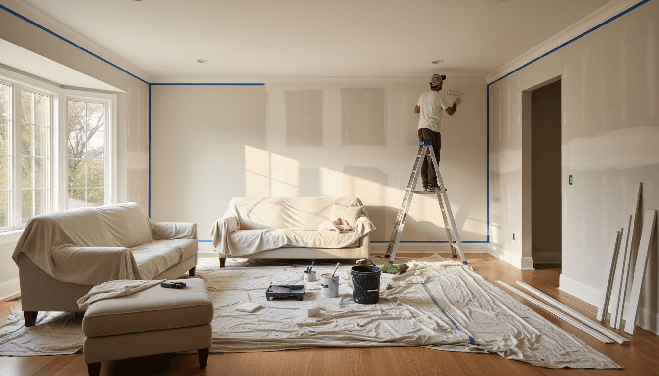 Completed drywall and door installation in home repair project