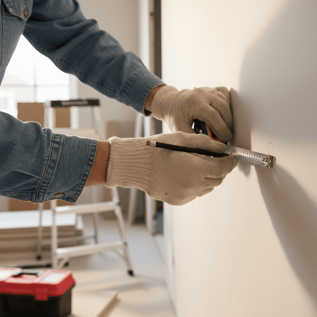 Handyman measuring and preparing drywall in Phoenix home