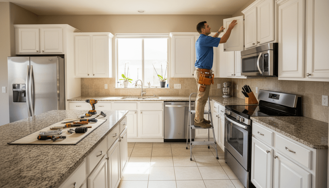 Handyman working on home repair project in Phoenix residential kitchen